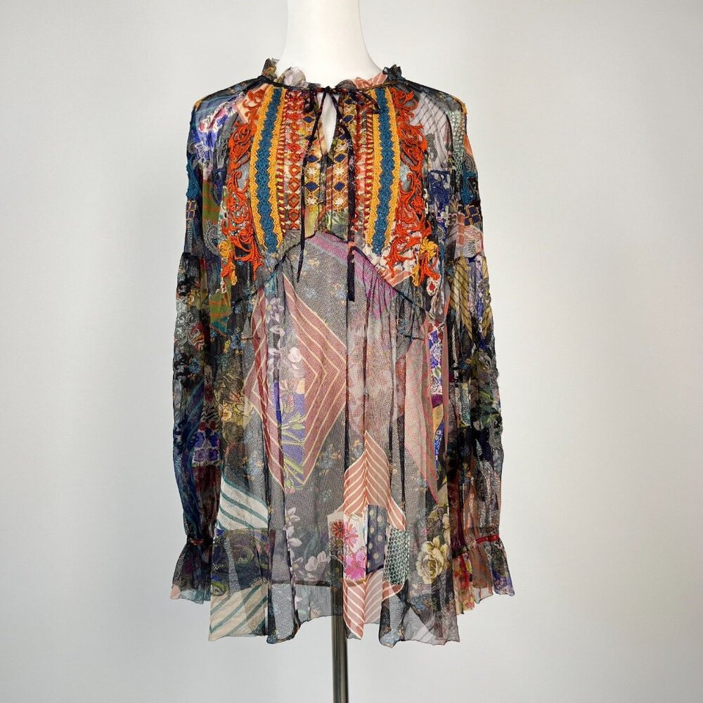 $328 NWOT Johnny Was Mazzy Poet Mesh Floral Embroidered Blouse Top Size S - Picture 3 of 15